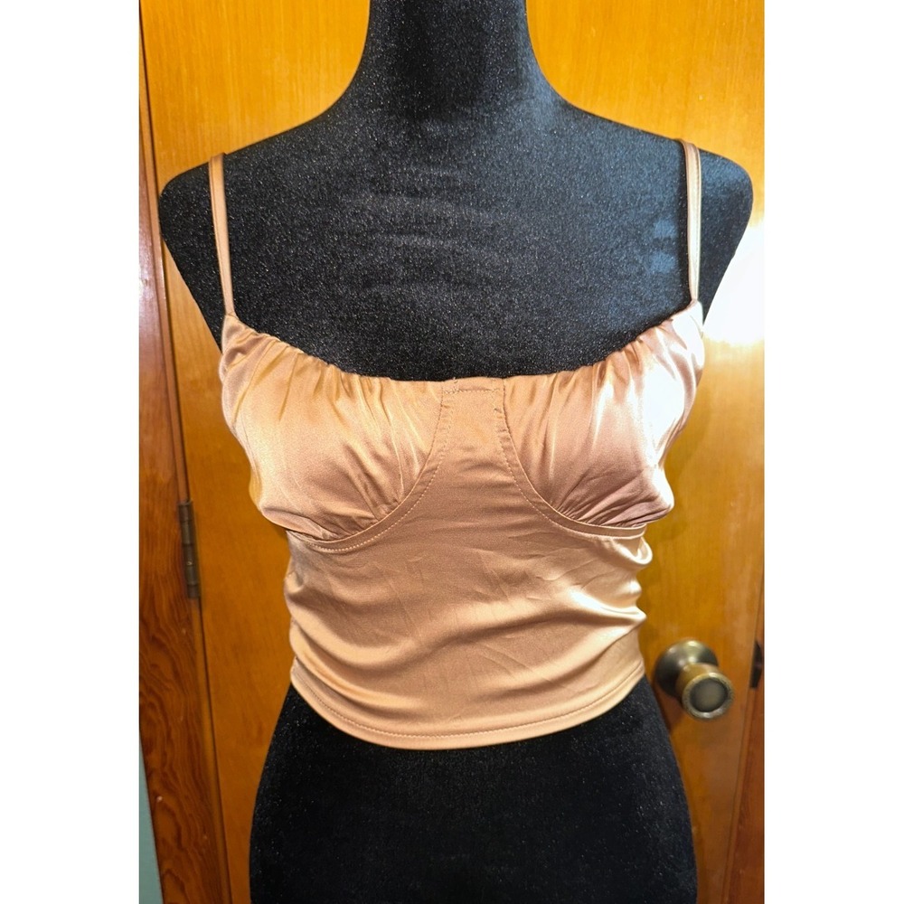 Rose Gold Satin Ruched Bustier‎ Summer Festival Crop Top XS